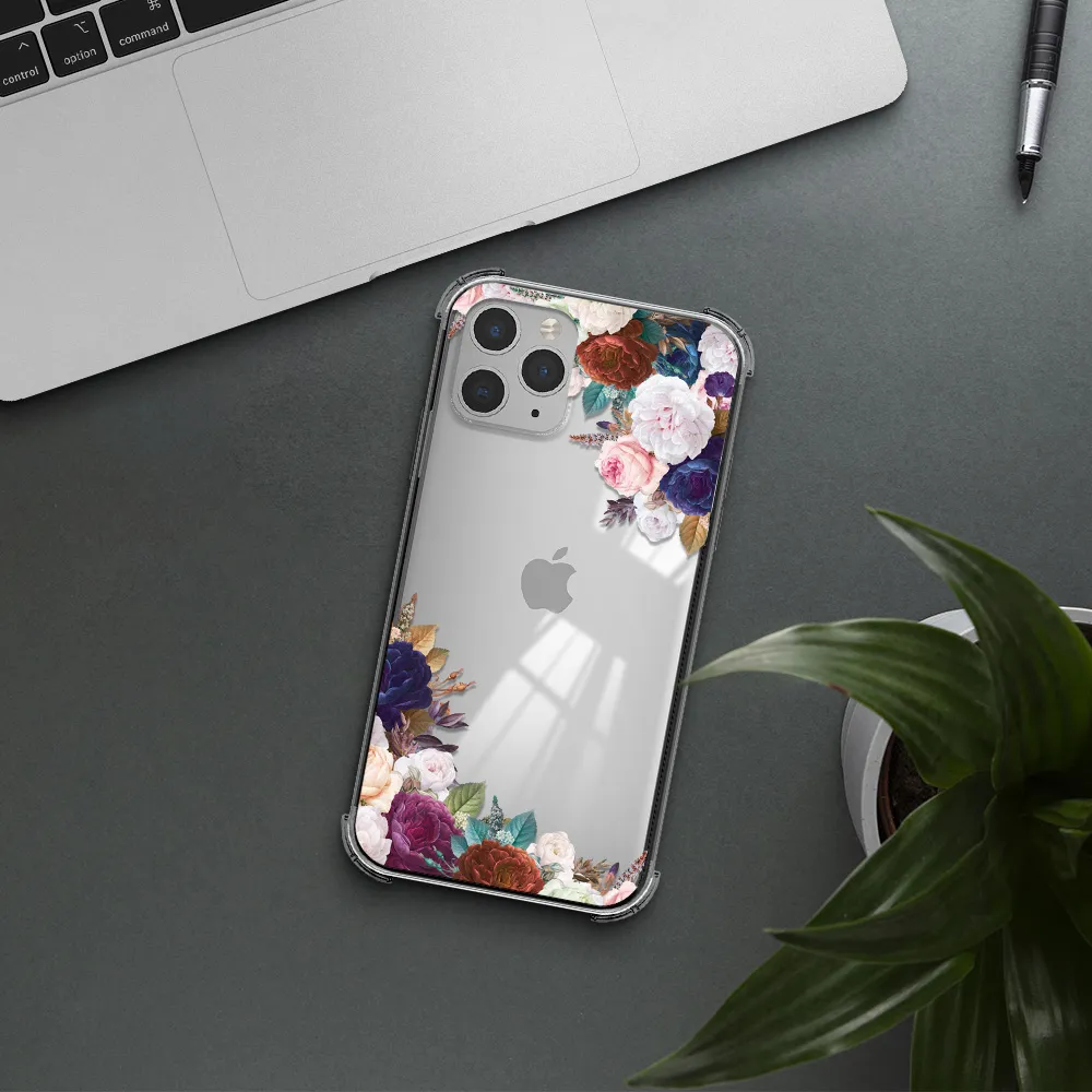 a corner of flowers with leaves Apple iPhone 11 pro Clear PC Case