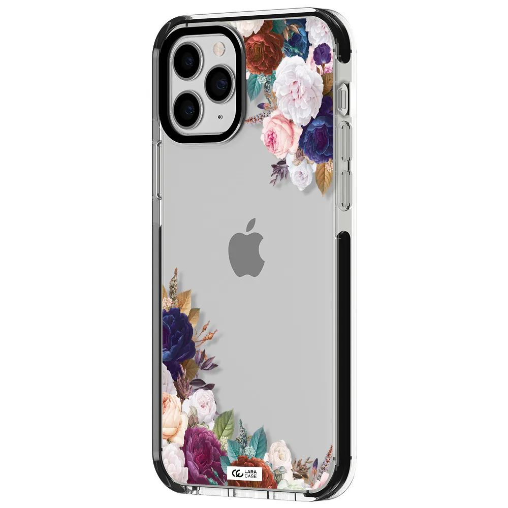 a corner of flowers with leaves Apple iPhone 11 pro max impact black border Case
