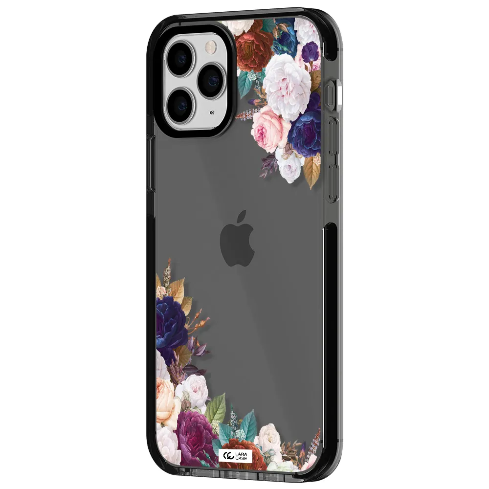 a corner of flowers with leaves Apple iPhone 11 pro max impact Smoke Black Case