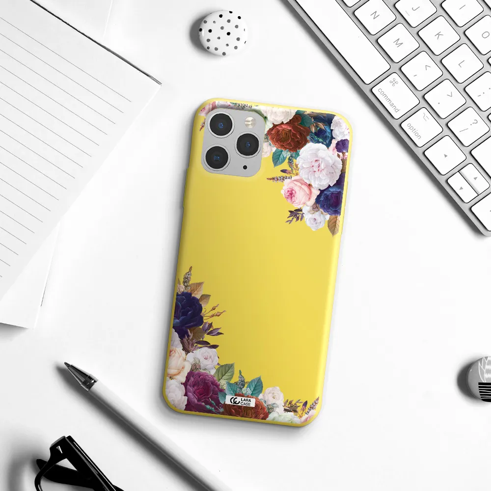 a corner of flowers with leaves Apple iPhone 11 pro max Silicone canary yellow Case