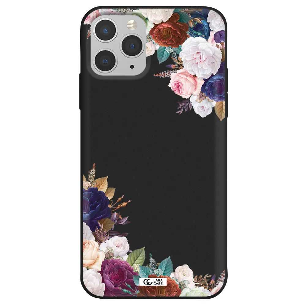 a corner of flowers with leaves Apple iPhone 11 pro Silicone black Case