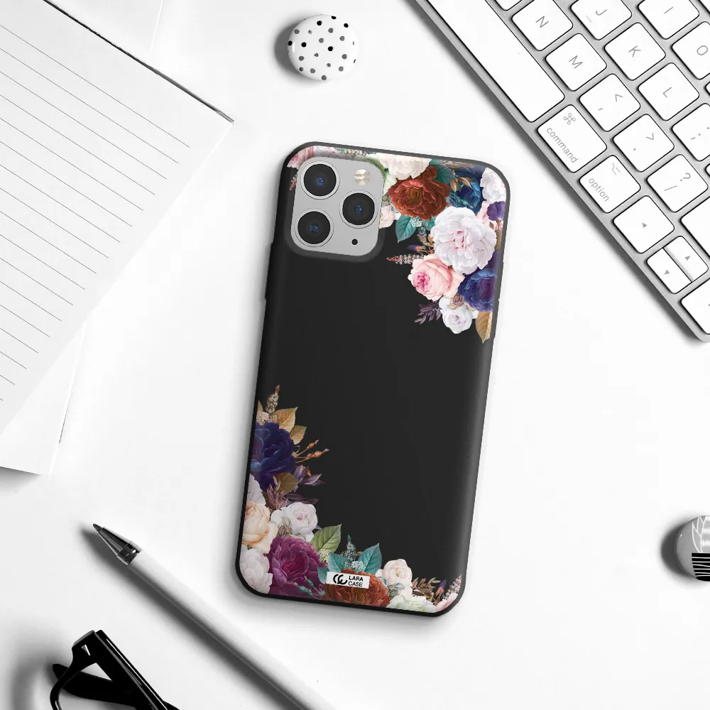 a corner of flowers with leaves Apple iPhone 11 pro Silicone black Case