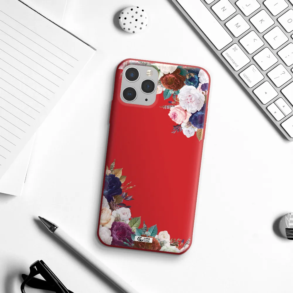 a corner of flowers with leaves Apple iPhone 11 pro Silicone Imperial Red Case