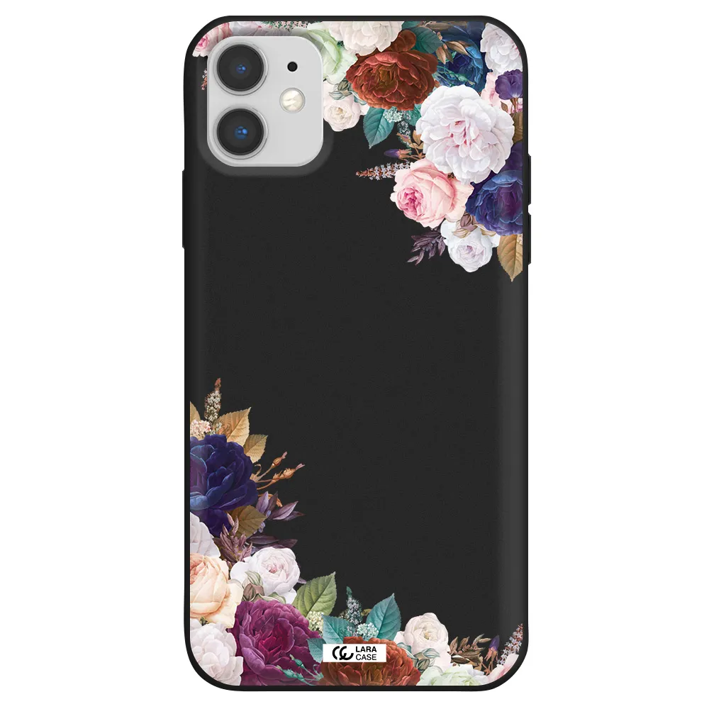 a corner of flowers with leaves Apple iPhone 11 Silicone black Case