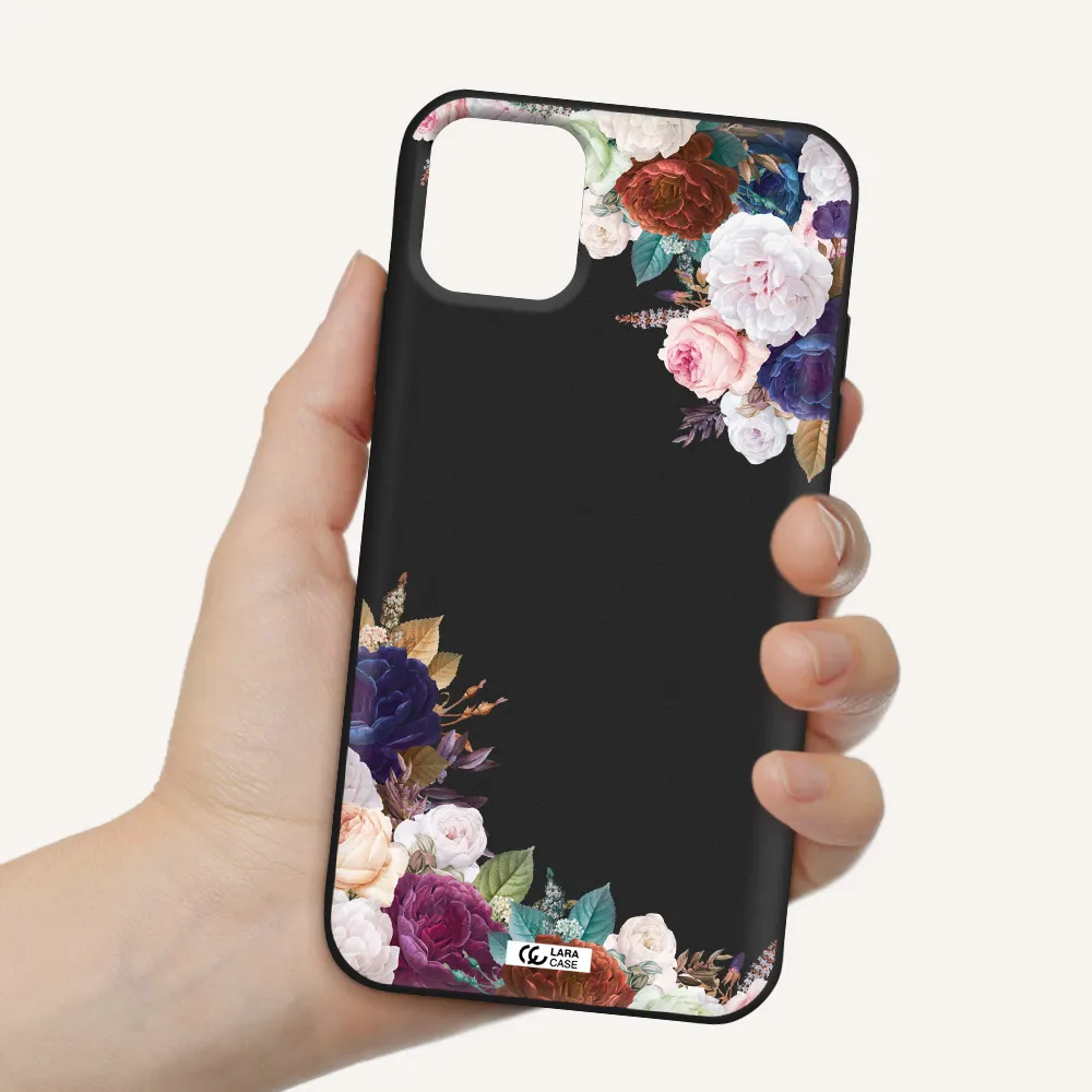 a corner of flowers with leaves Apple iPhone 11 Silicone black Case