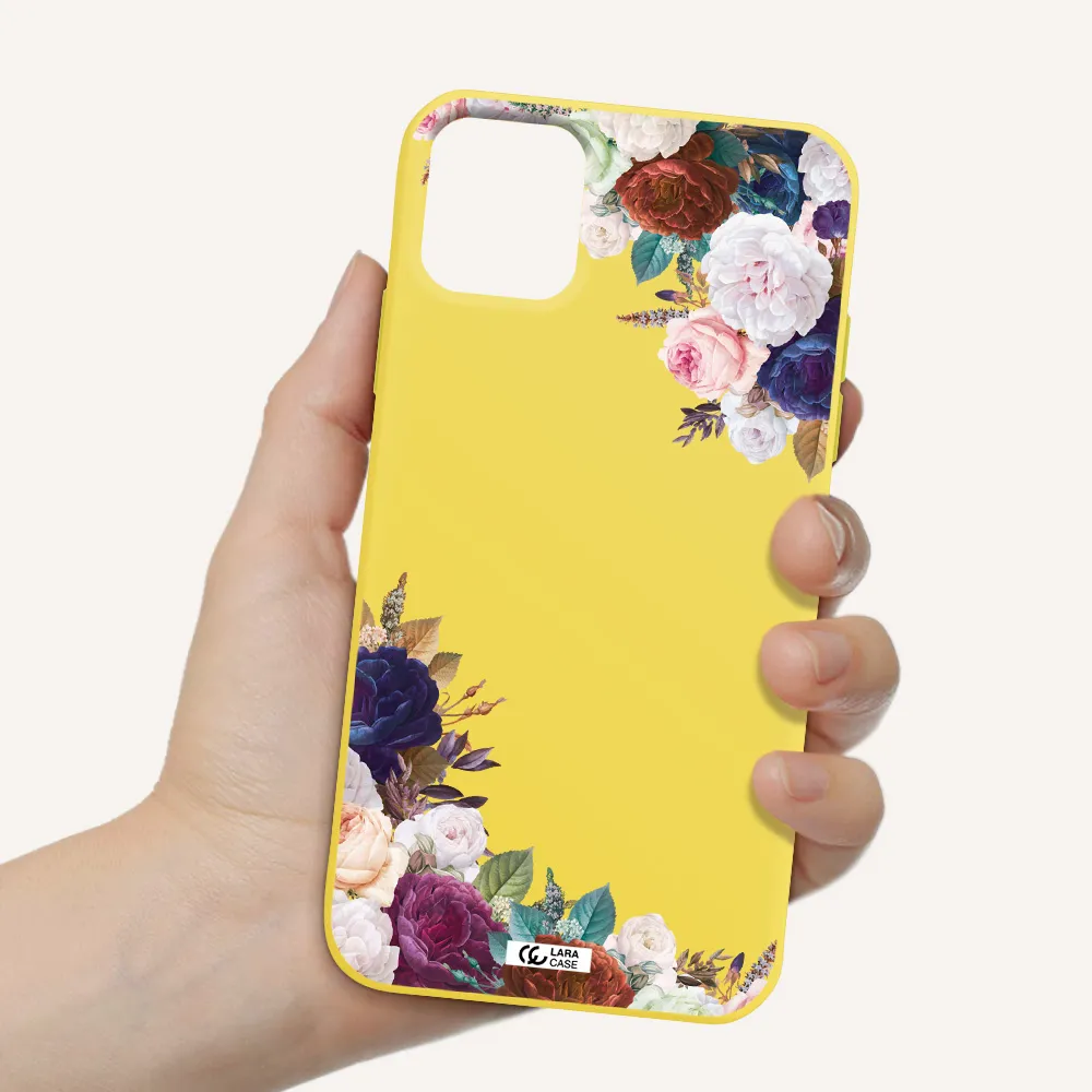 a corner of flowers with leaves Apple iPhone 11 Silicone canary yellow Case