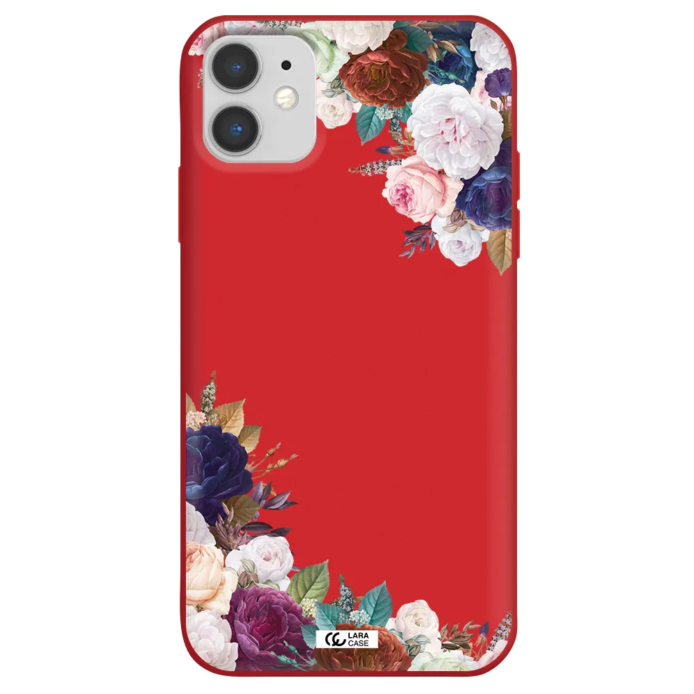a corner of flowers with leaves Apple iPhone 11 Silicone Imperial Red Case