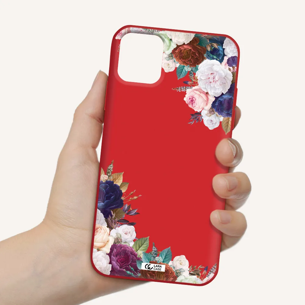a corner of flowers with leaves Apple iPhone 11 Silicone Imperial Red Case