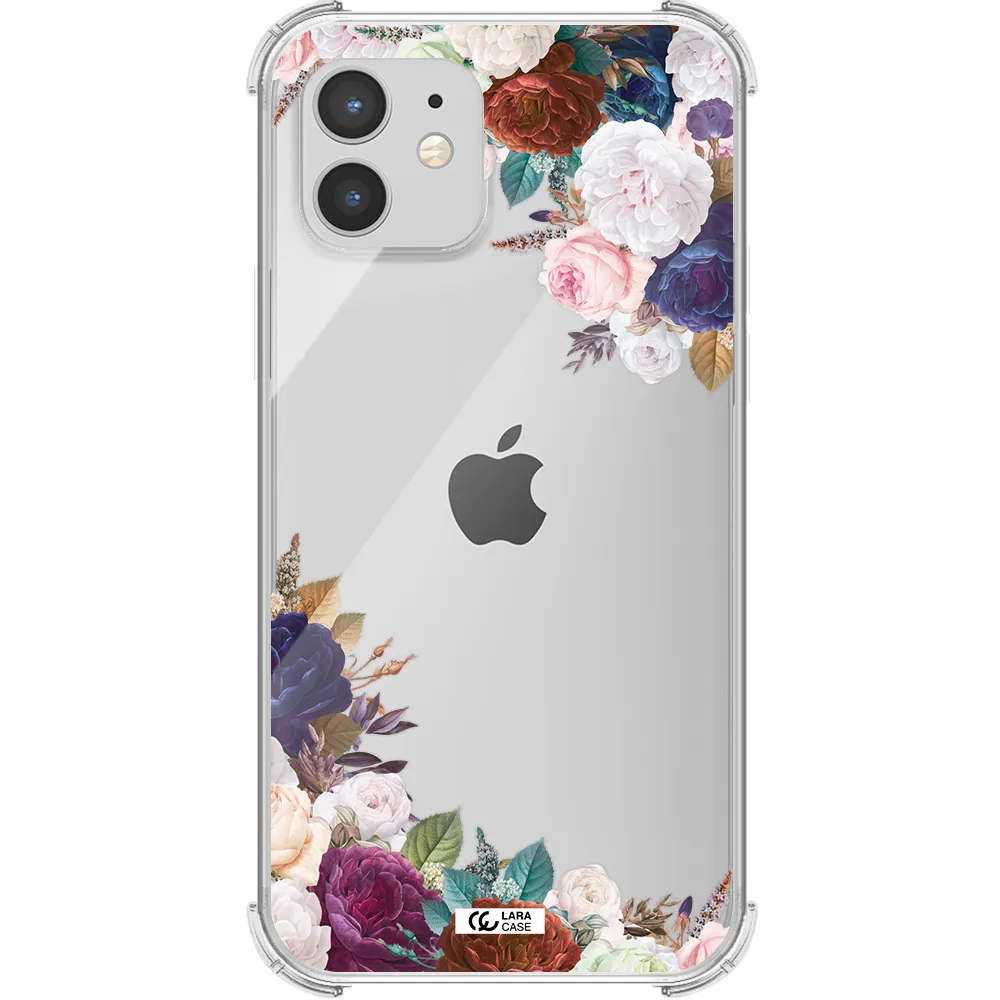 a corner of flowers with leaves Apple iPhone 12 Clear PC Case