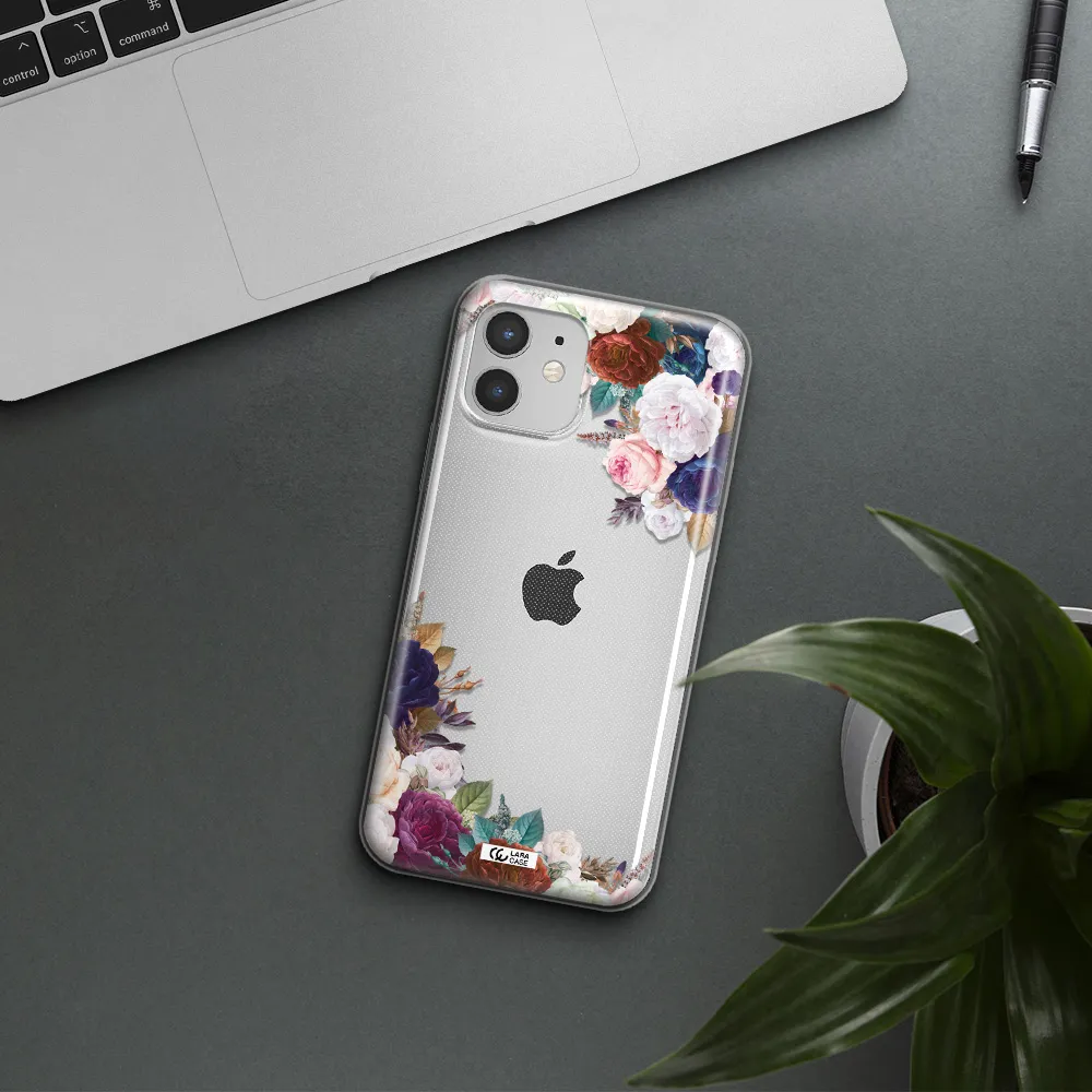 a corner of flowers with leaves Apple iPhone 12 mini Clear TPU Case