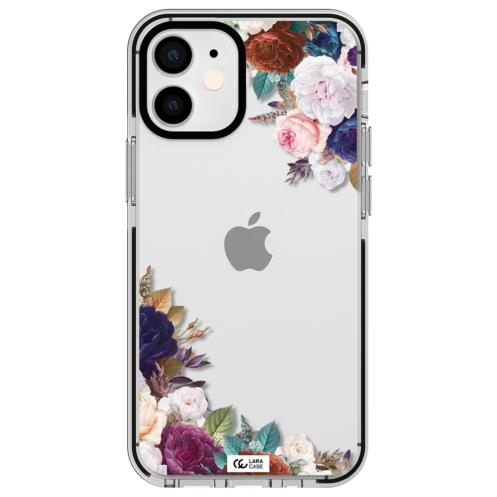 a corner of flowers with leaves Apple iPhone 12 mini impact black border Case