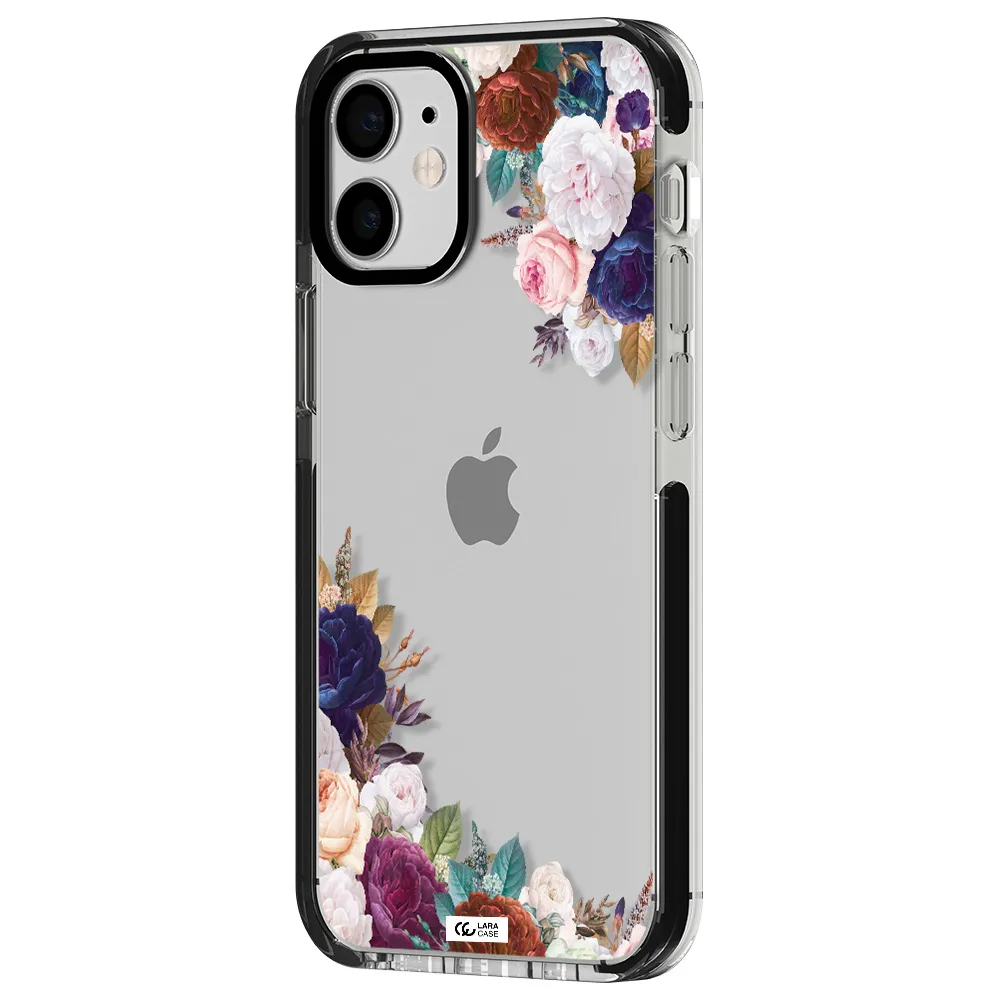 a corner of flowers with leaves Apple iPhone 12 mini impact black border Case