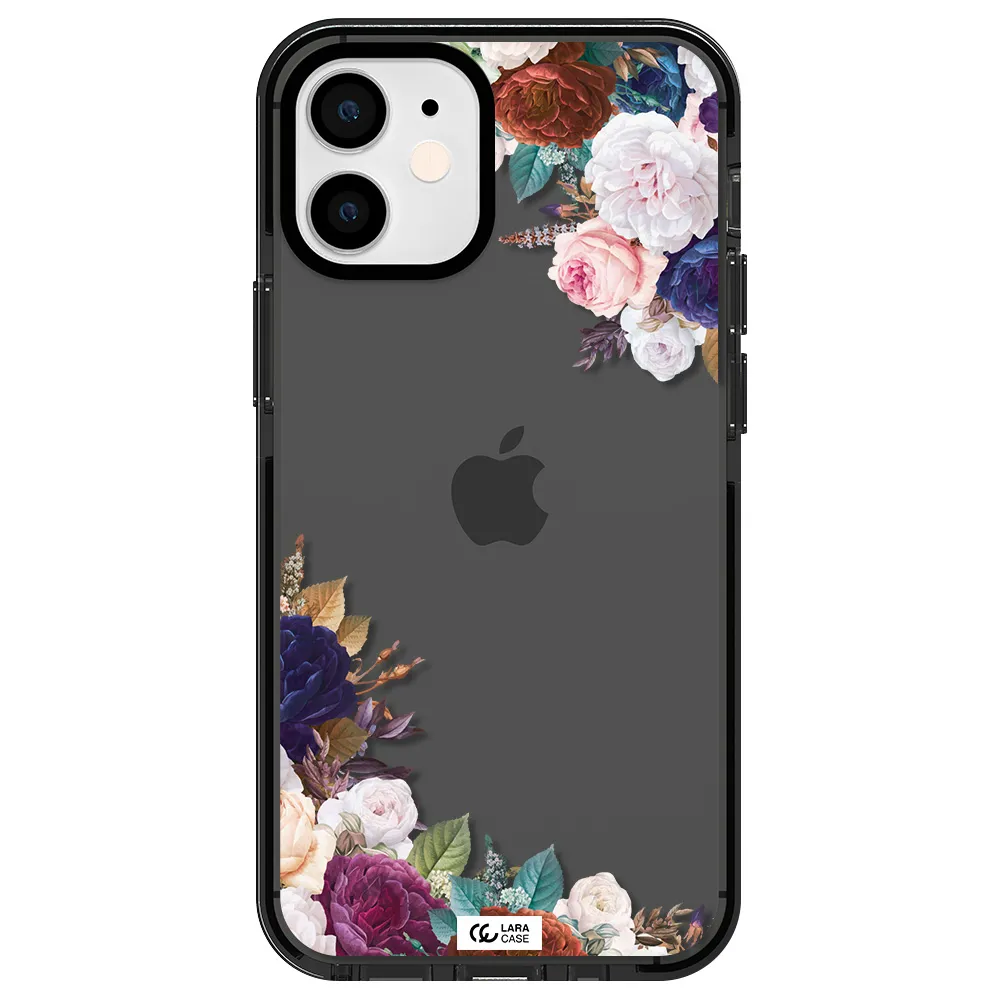 a corner of flowers with leaves Apple iPhone 12 mini impact Smoke Black Case