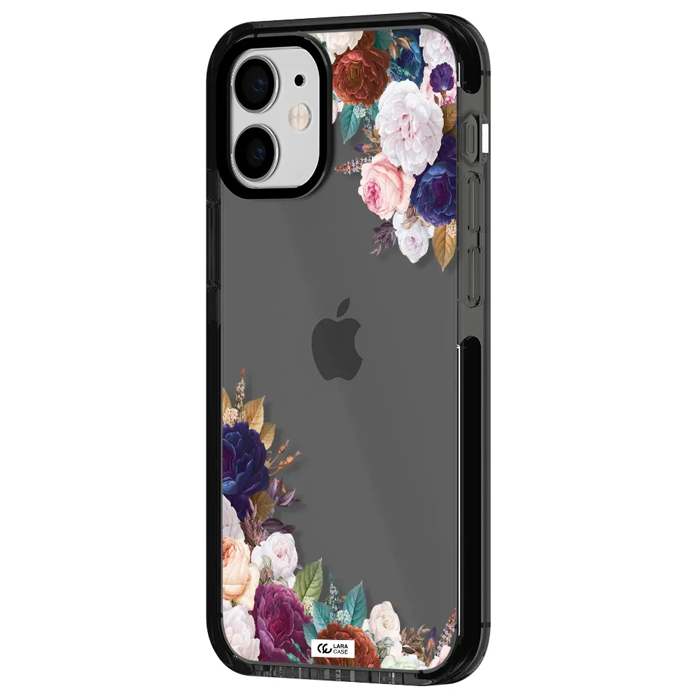 a corner of flowers with leaves Apple iPhone 12 mini impact Smoke Black Case