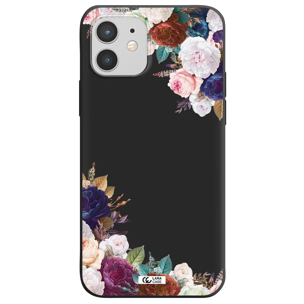 a corner of flowers with leaves Apple iPhone 12 mini Silicone black Case