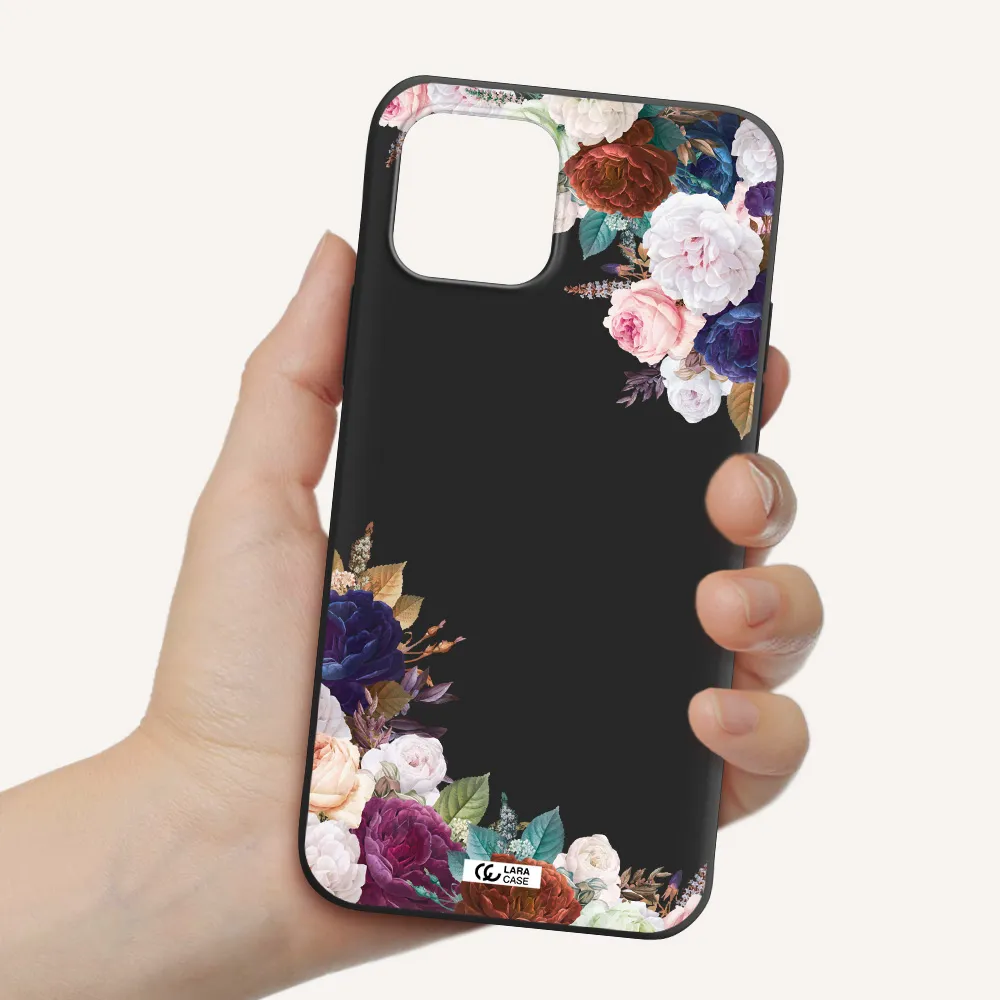 a corner of flowers with leaves Apple iPhone 12 mini Silicone black Case