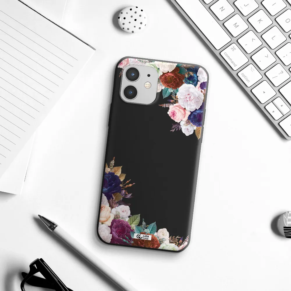 a corner of flowers with leaves Apple iPhone 12 mini Silicone black Case