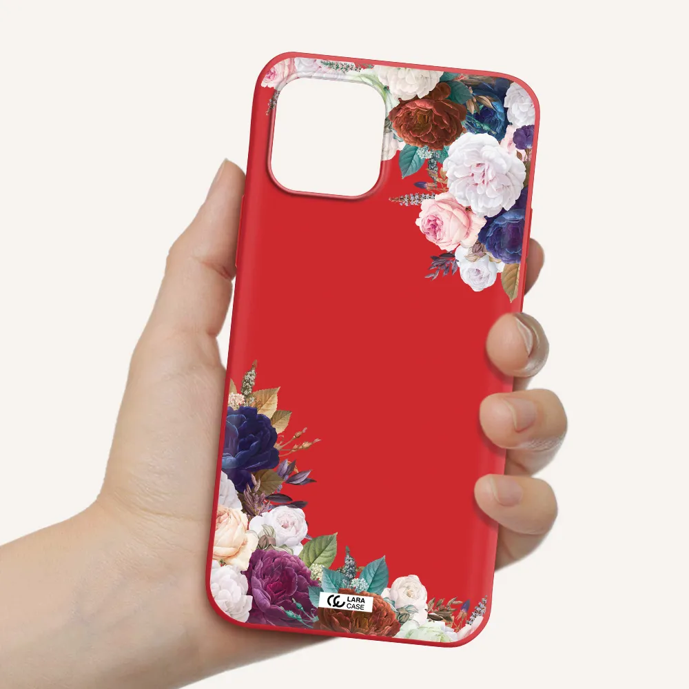 a corner of flowers with leaves Apple iPhone 12 mini Silicone Imperial Red Case