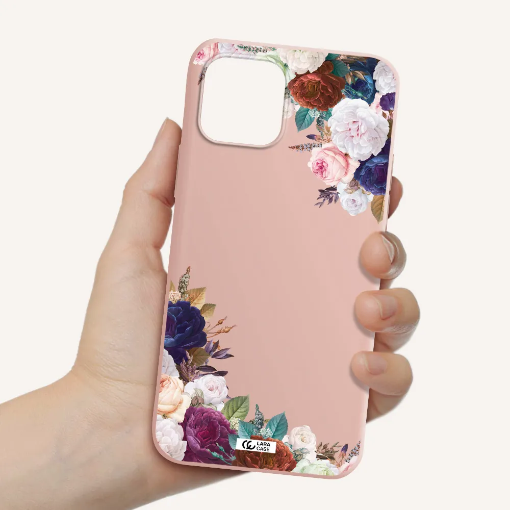 a corner of flowers with leaves Apple iPhone 12 mini Silicone pastel pink Case