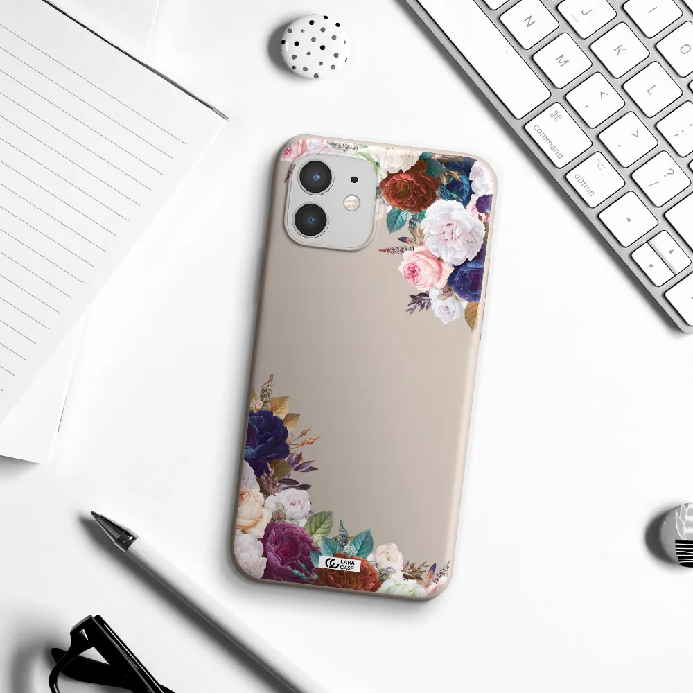 a corner of flowers with leaves Apple iPhone 12 mini Silicone Stone Case