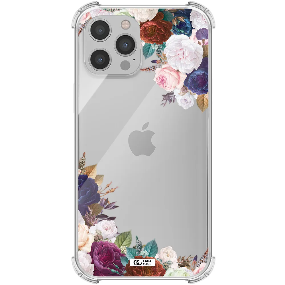 a corner of flowers with leaves Apple iPhone 12 pro Clear PC Case