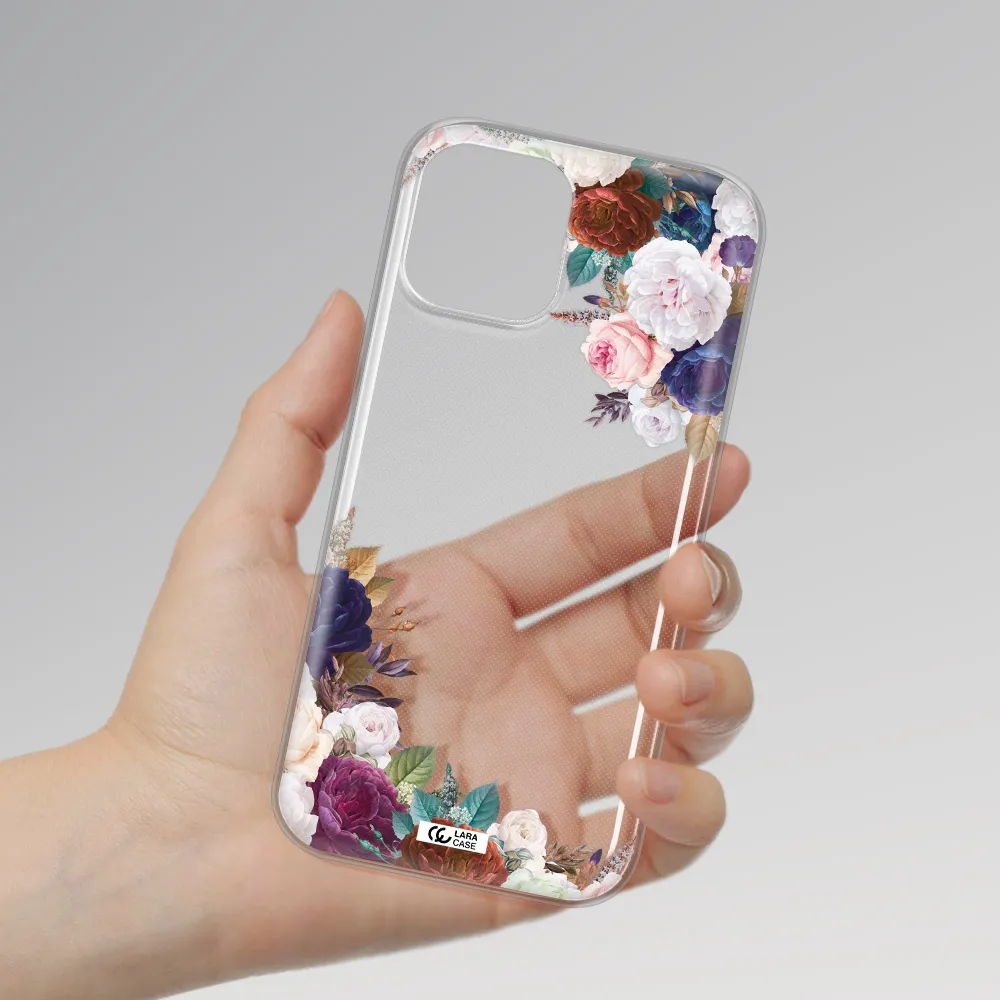 a corner of flowers with leaves Apple iPhone 12 pro Clear TPU Case