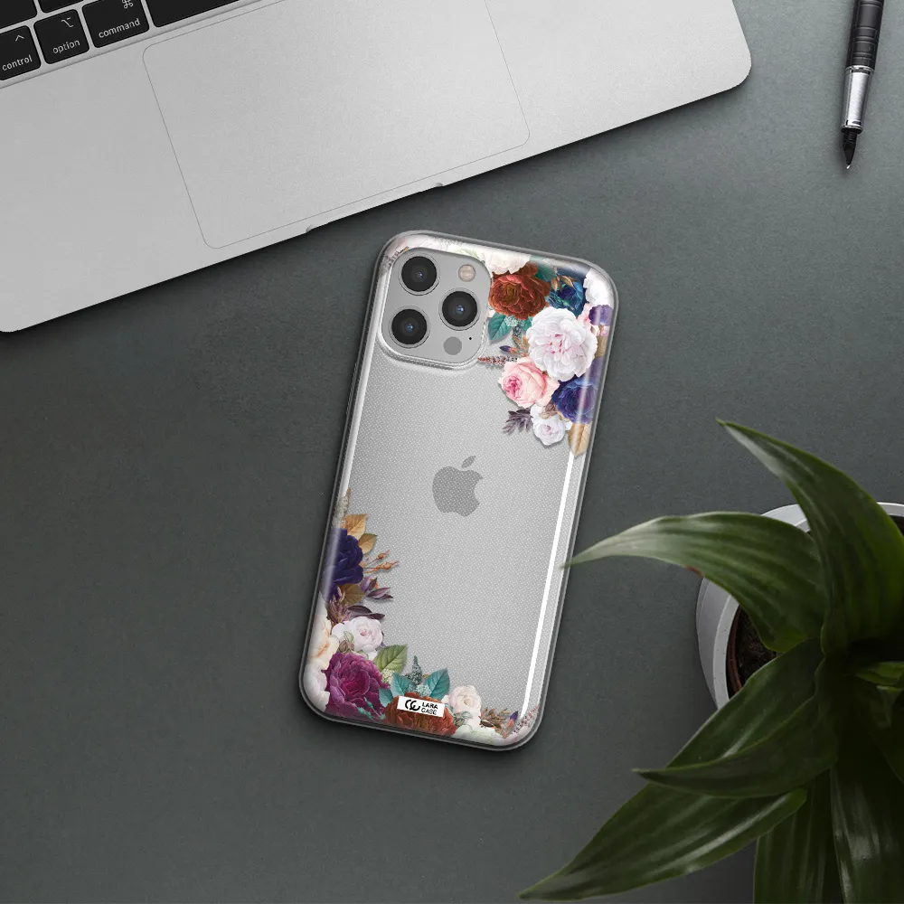 a corner of flowers with leaves Apple iPhone 12 pro Clear TPU Case