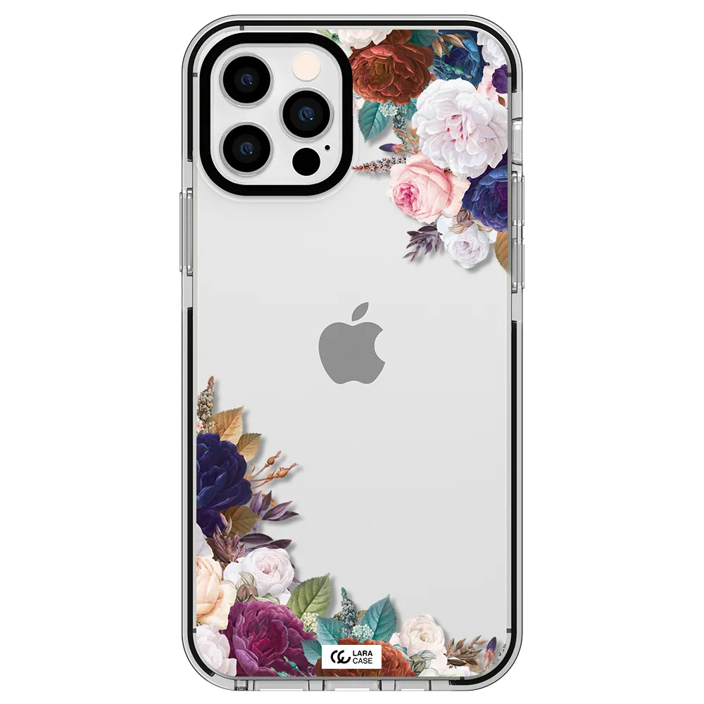 a corner of flowers with leaves Apple iPhone 12 pro impact black border Case