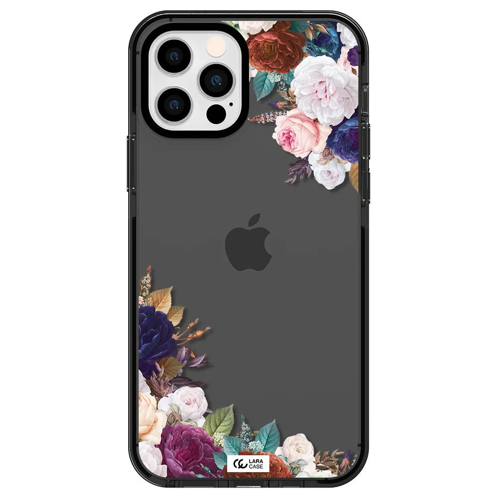 a corner of flowers with leaves Apple iPhone 12 pro impact Smoke Black Case
