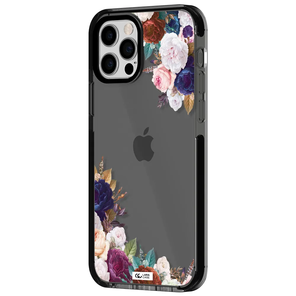 a corner of flowers with leaves Apple iPhone 12 pro impact Smoke Black Case