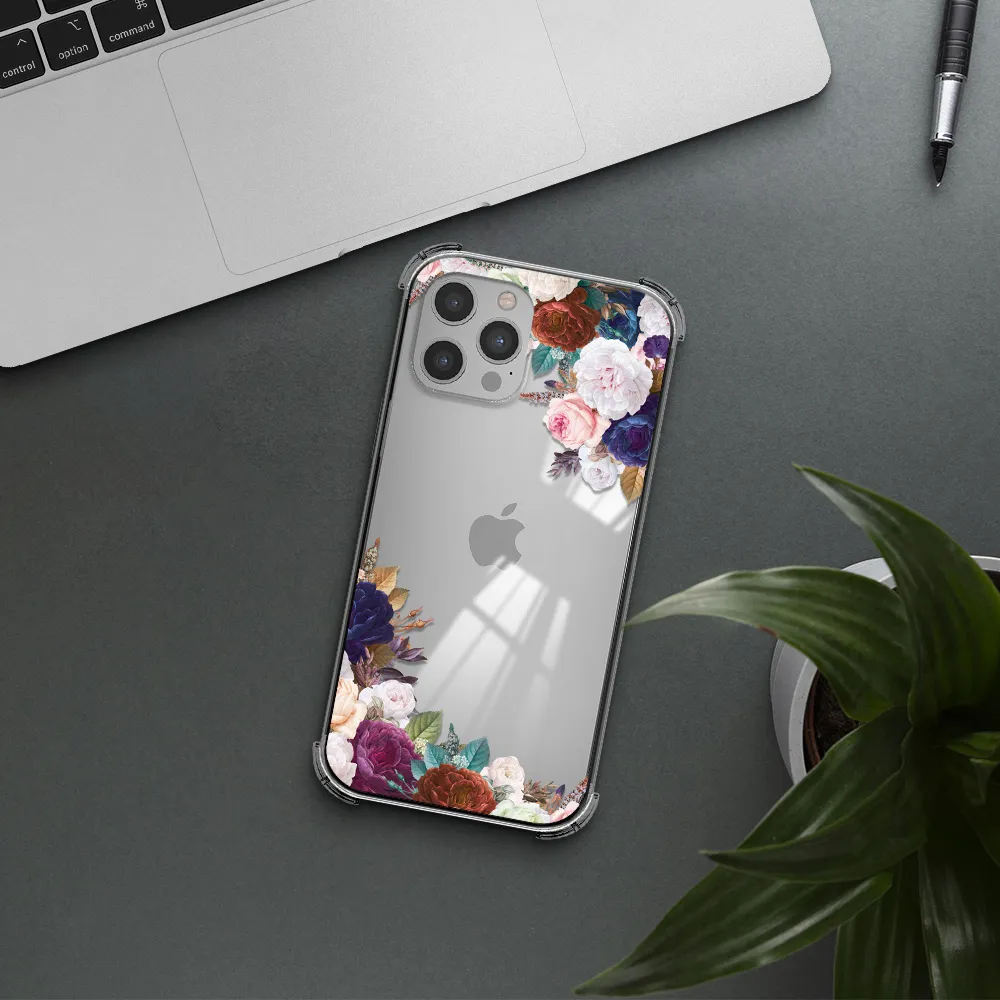 a corner of flowers with leaves Apple iPhone 12 pro max Clear PC Case