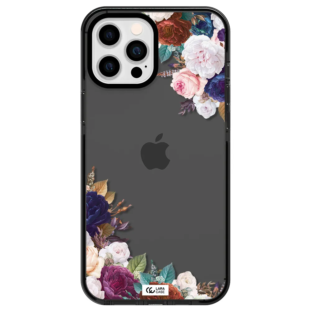 a corner of flowers with leaves Apple iPhone 12 pro max impact Smoke Black Case