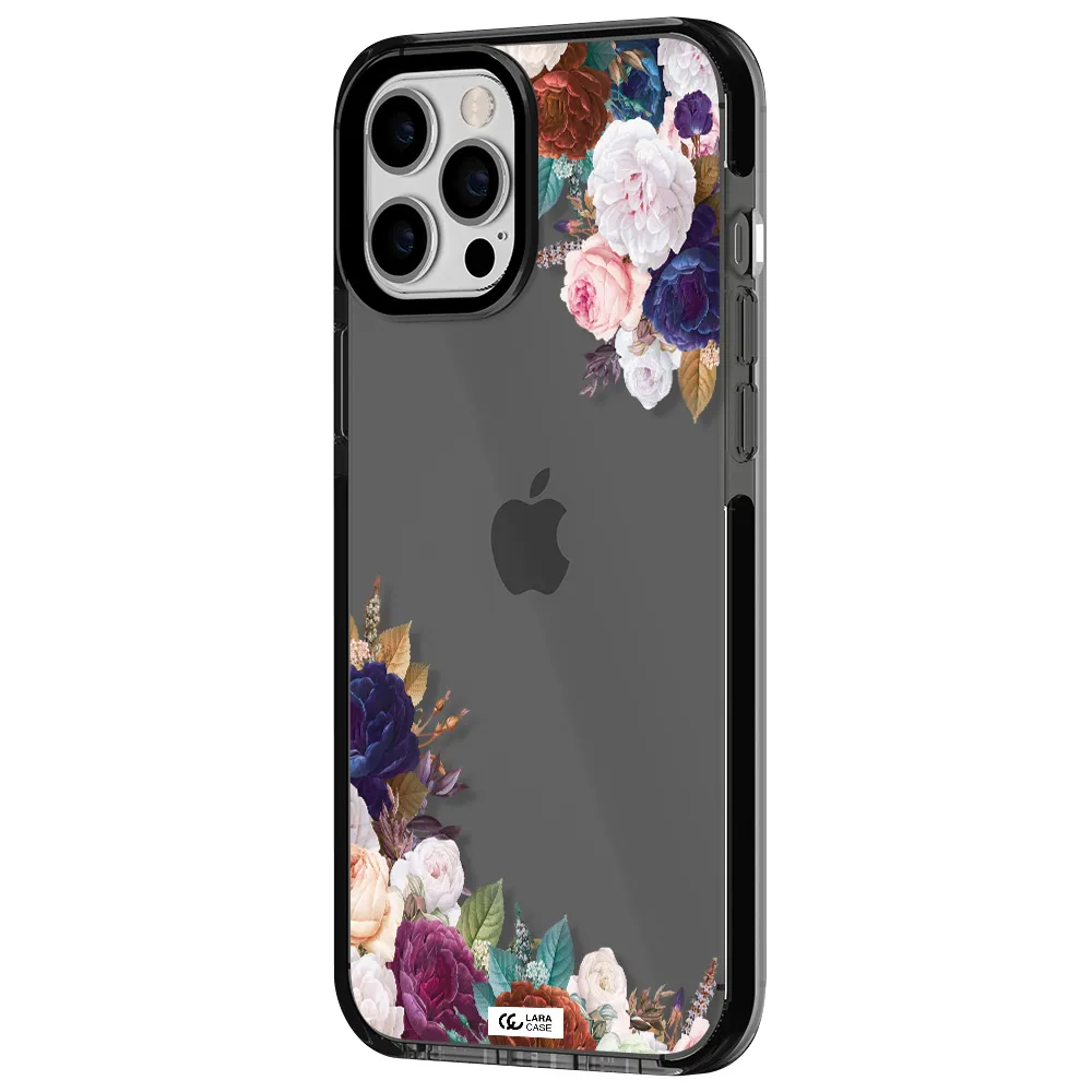 a corner of flowers with leaves Apple iPhone 12 pro max impact Smoke Black Case