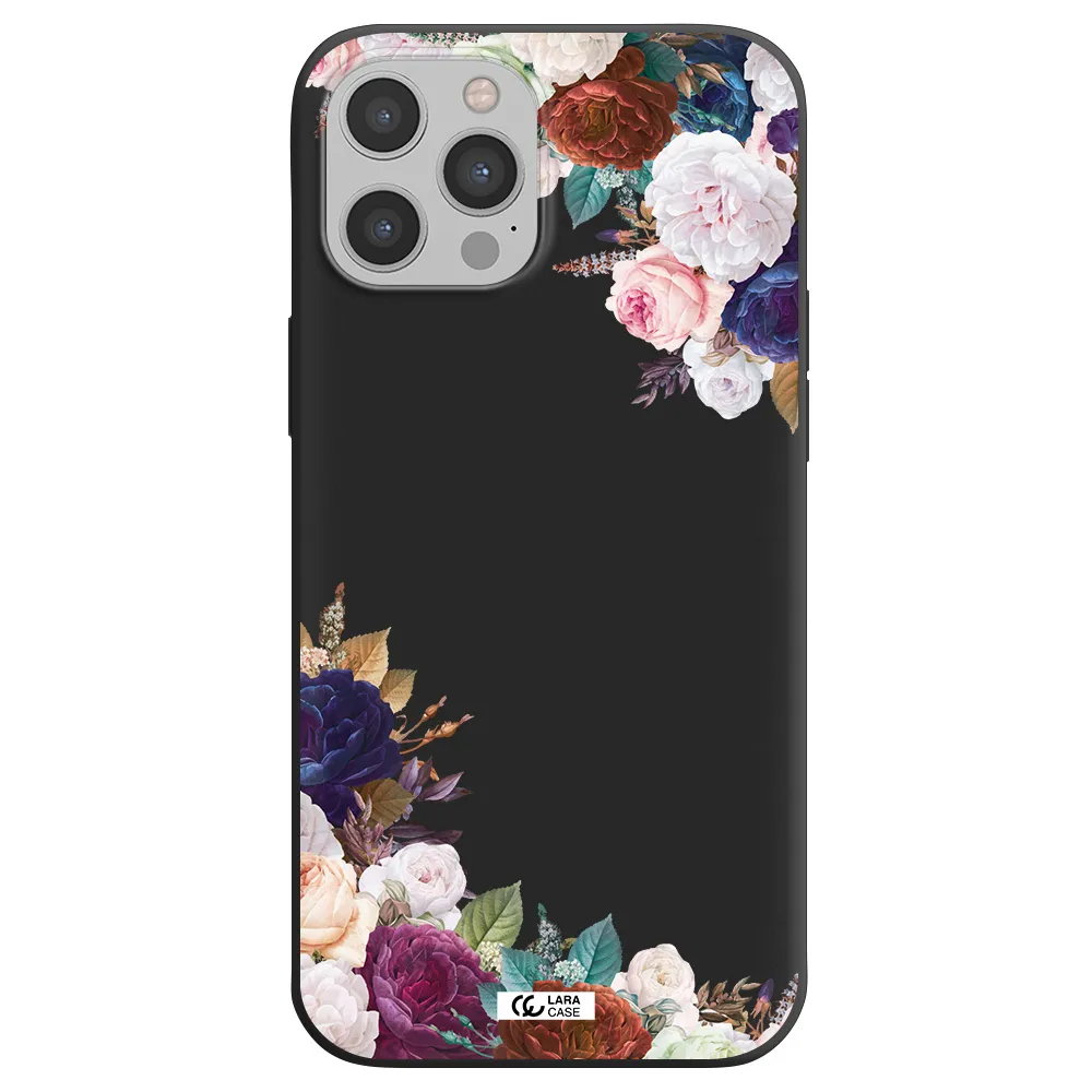 a corner of flowers with leaves Apple iPhone 12 pro max Silicone black Case