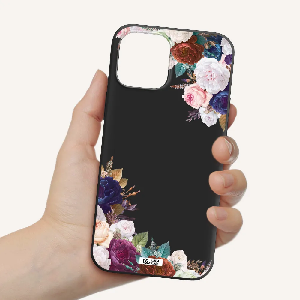 a corner of flowers with leaves Apple iPhone 12 pro max Silicone black Case