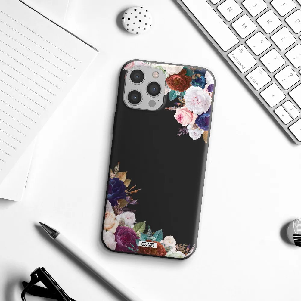 a corner of flowers with leaves Apple iPhone 12 pro max Silicone black Case