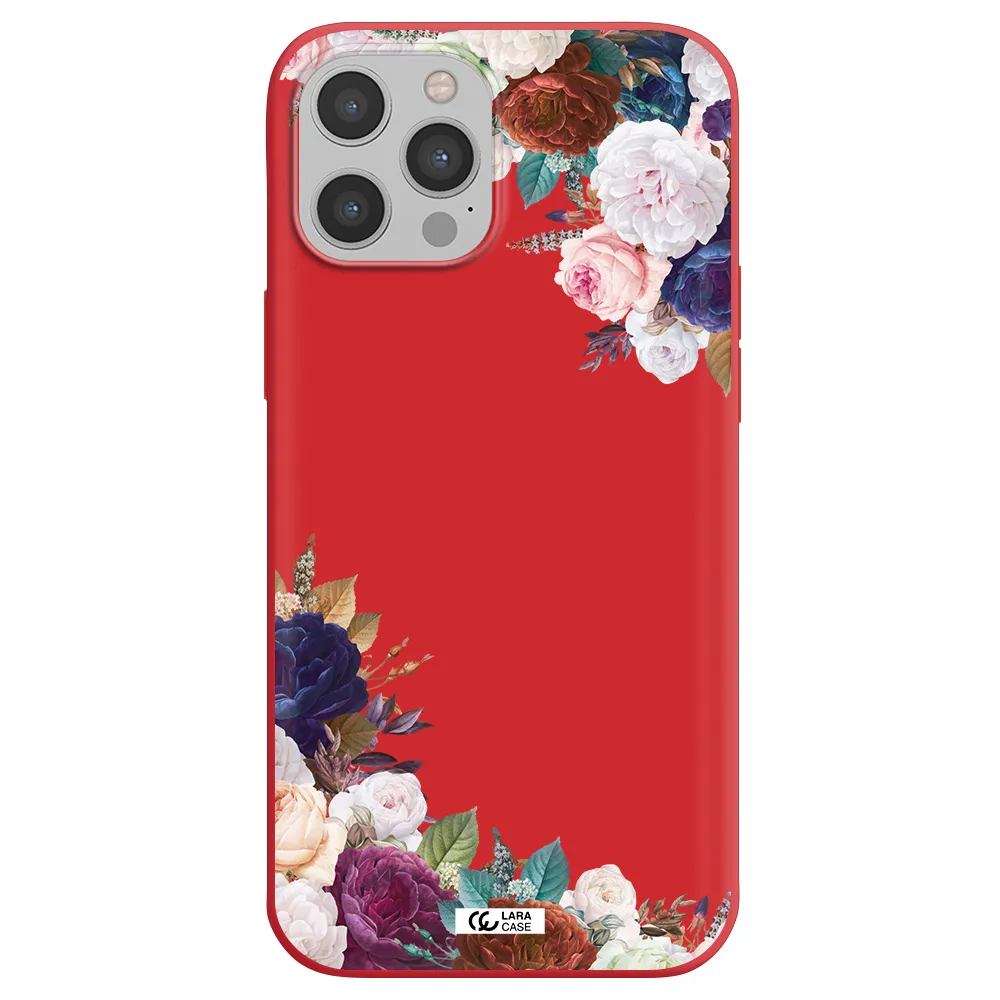 a corner of flowers with leaves Apple iPhone 12 pro max Silicone Imperial Red Case