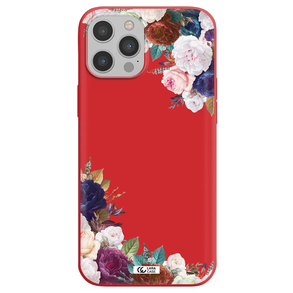 a corner of flowers with leaves Apple iPhone 12 pro Silicone Imperial Red Case