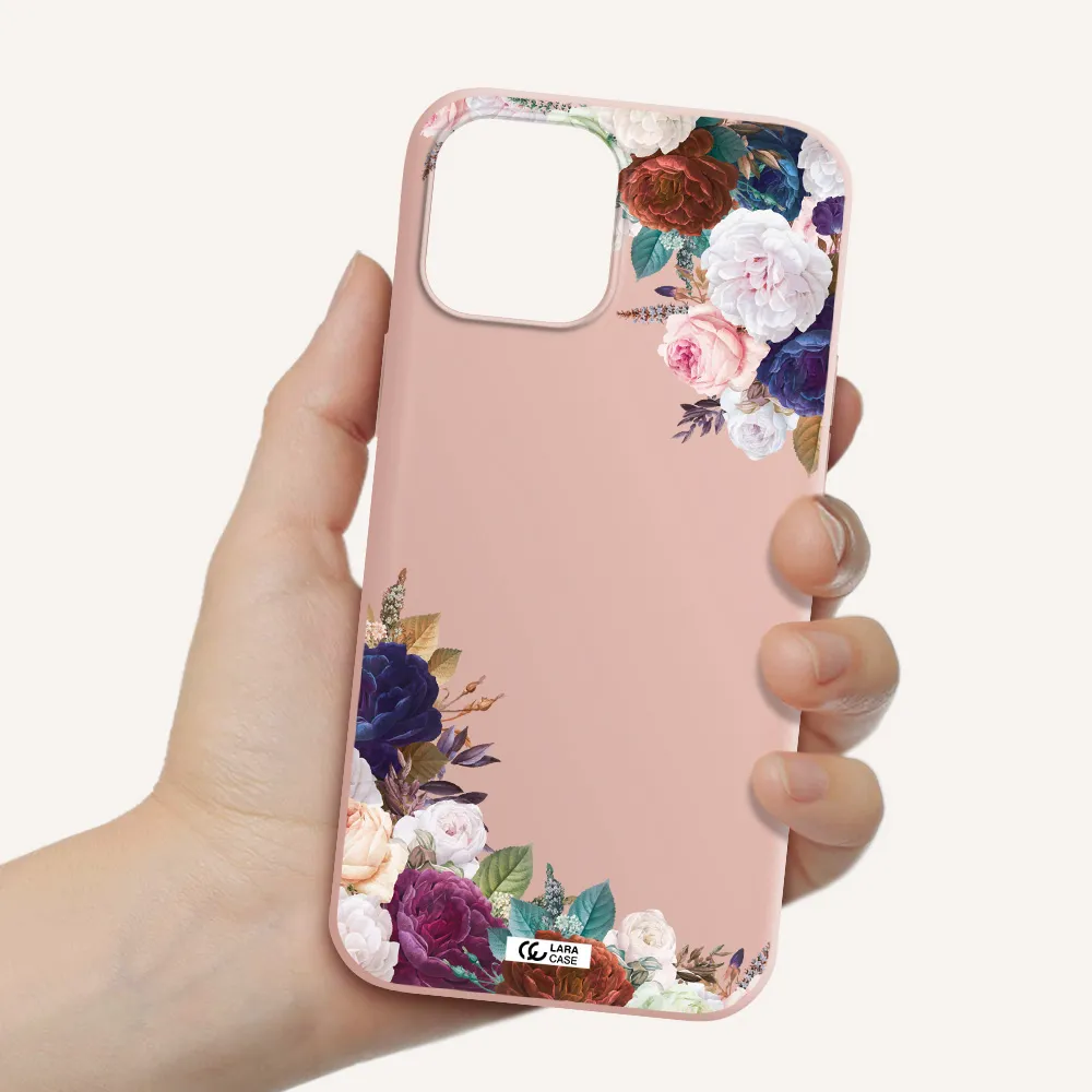 a corner of flowers with leaves Apple iPhone 12 pro Silicone pastel pink Case