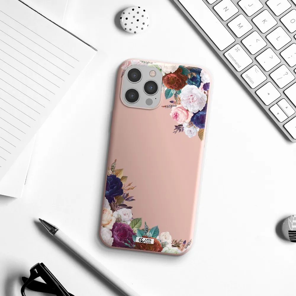 a corner of flowers with leaves Apple iPhone 12 pro Silicone pastel pink Case