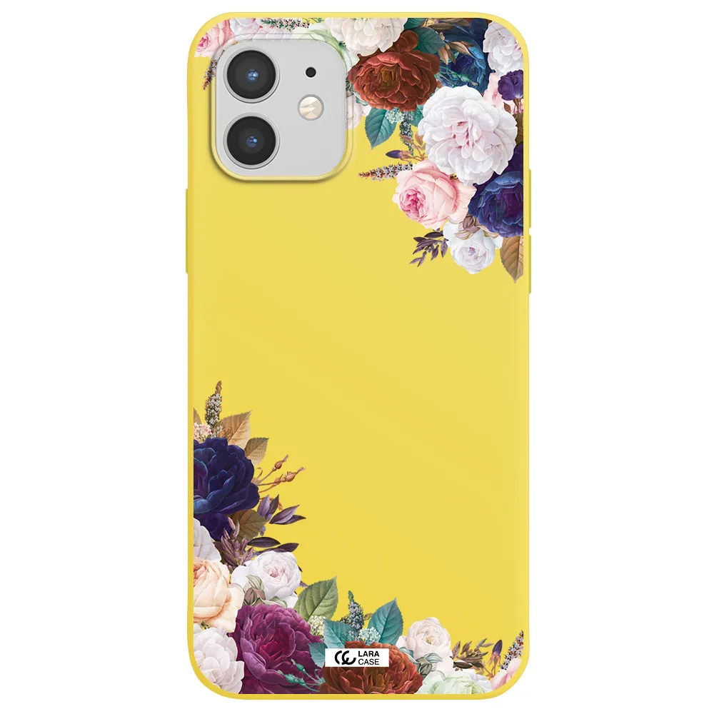 a corner of flowers with leaves Apple iPhone 12 Silicone canary yellow Case