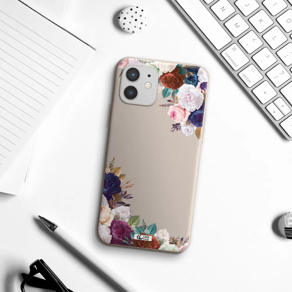a corner of flowers with leaves Apple iPhone 12 Silicone Stone Case