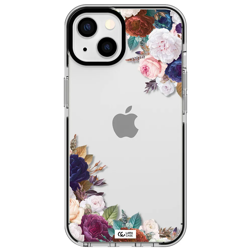 a corner of flowers with leaves Apple iPhone 13 impact black border Case