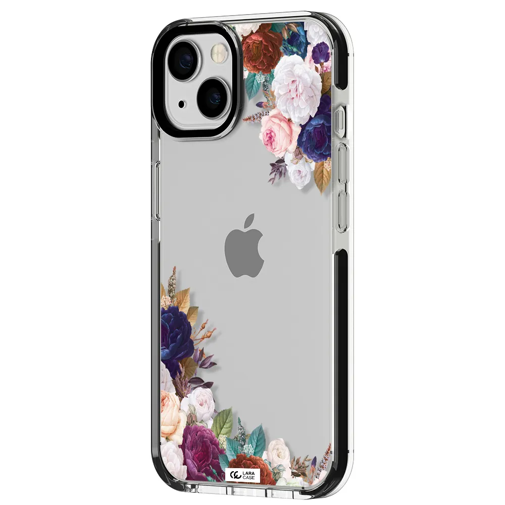 a corner of flowers with leaves Apple iPhone 13 impact black border Case