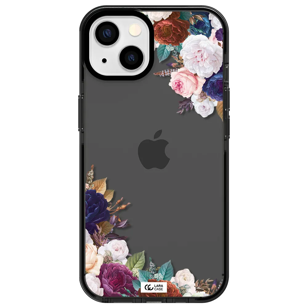 a corner of flowers with leaves Apple iPhone 13 impact Smoke Black Case