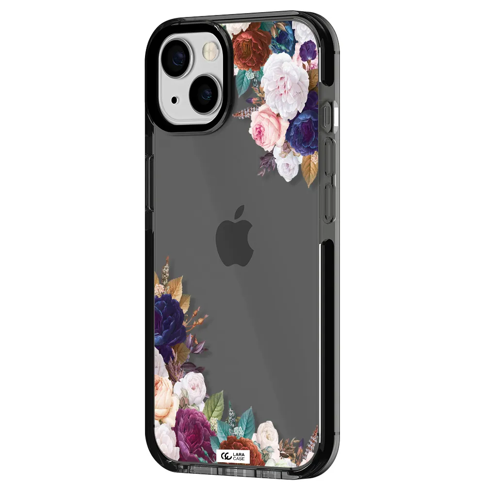 a corner of flowers with leaves Apple iPhone 13 impact Smoke Black Case