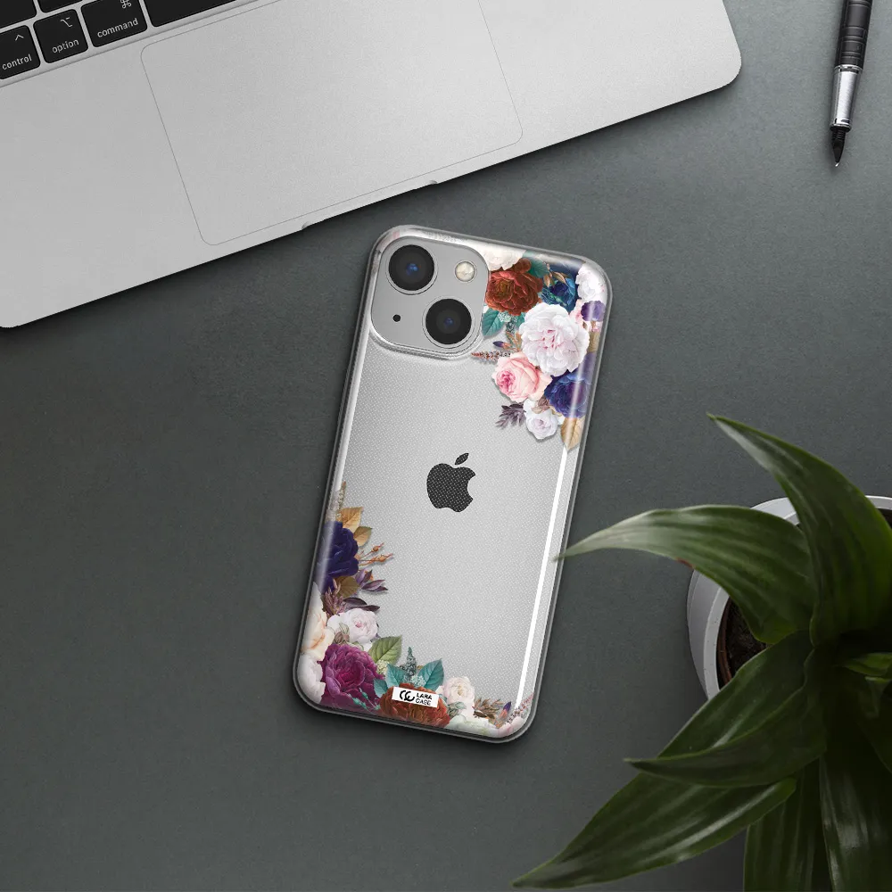 a corner of flowers with leaves Apple iPhone 13 mini Clear TPU Case