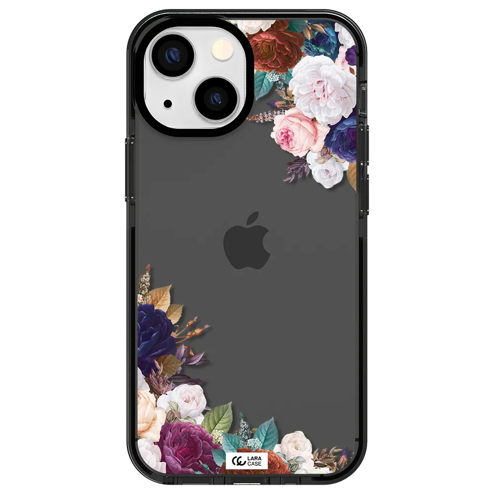 a corner of flowers with leaves Apple iPhone 13 mini impact Smoke Black Case
