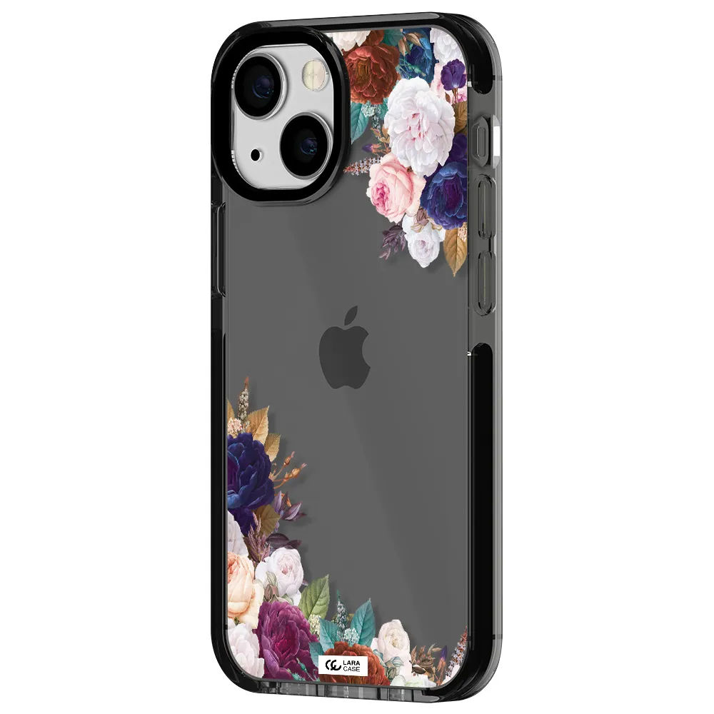 a corner of flowers with leaves Apple iPhone 13 mini impact Smoke Black Case
