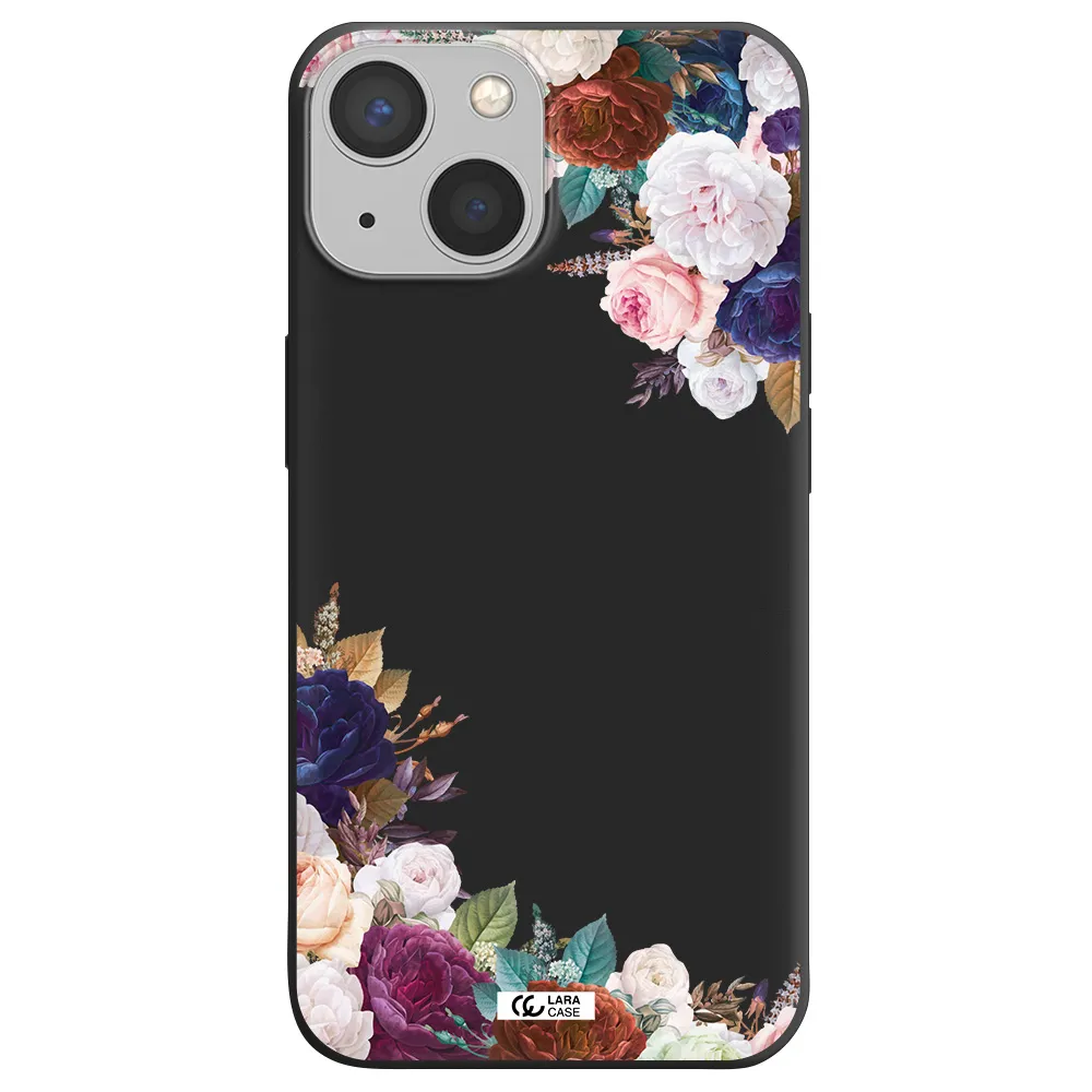a corner of flowers with leaves Apple iPhone 13 mini Silicone black Case